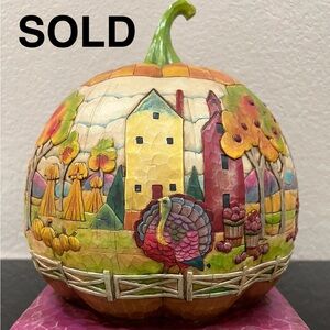 Jim Shore "Count Your Blessings" Pumpkin W/Scene Large Figurine